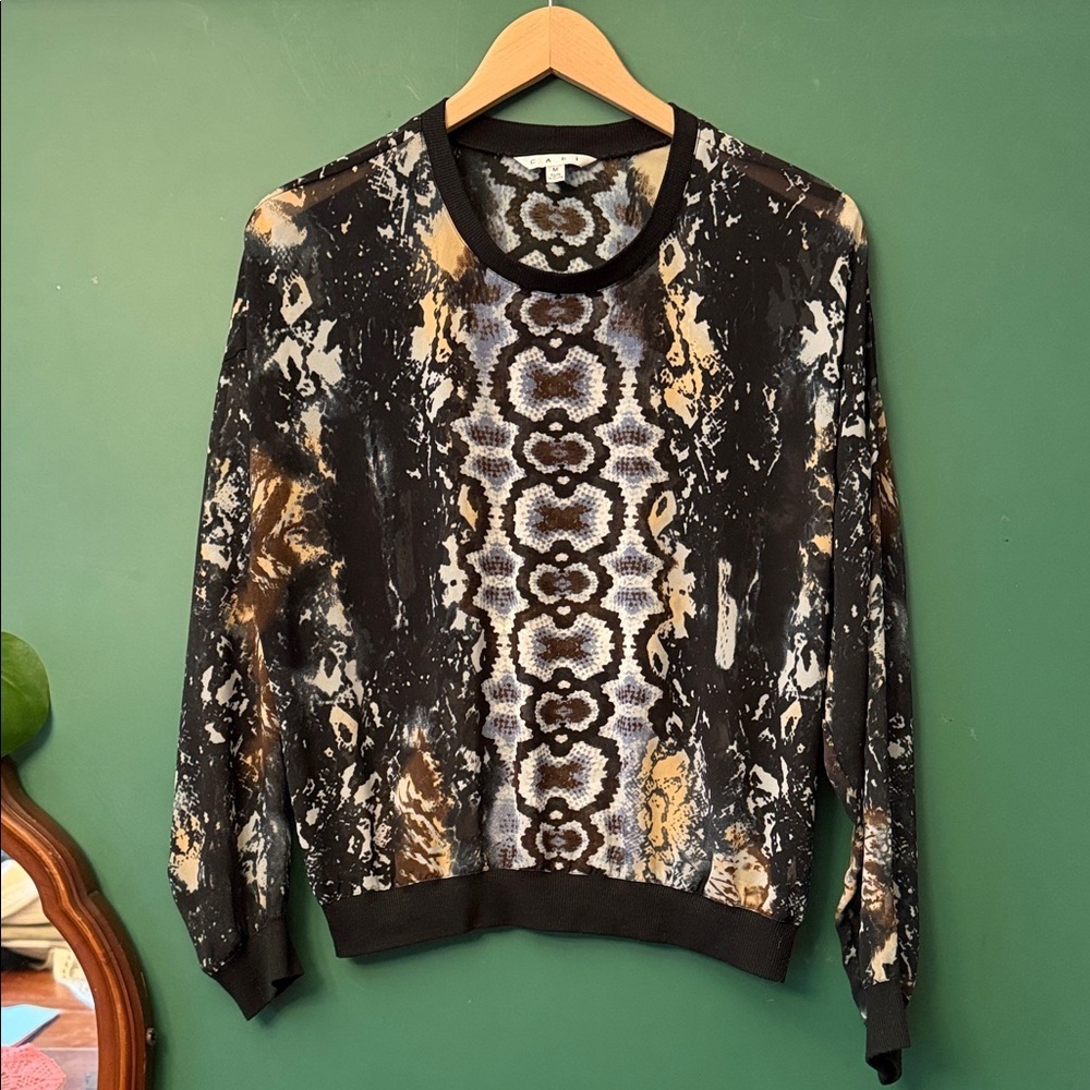 CAbi Python Print Chiffon Womens M Sweatshirt Sheer Chic Date Night